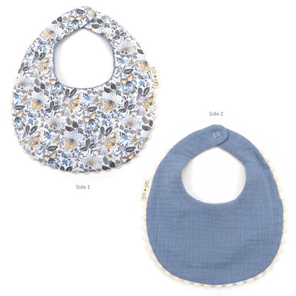 Ali+Oli - Muslin Cotton Reversable Baby Bib: Blue/Flowers