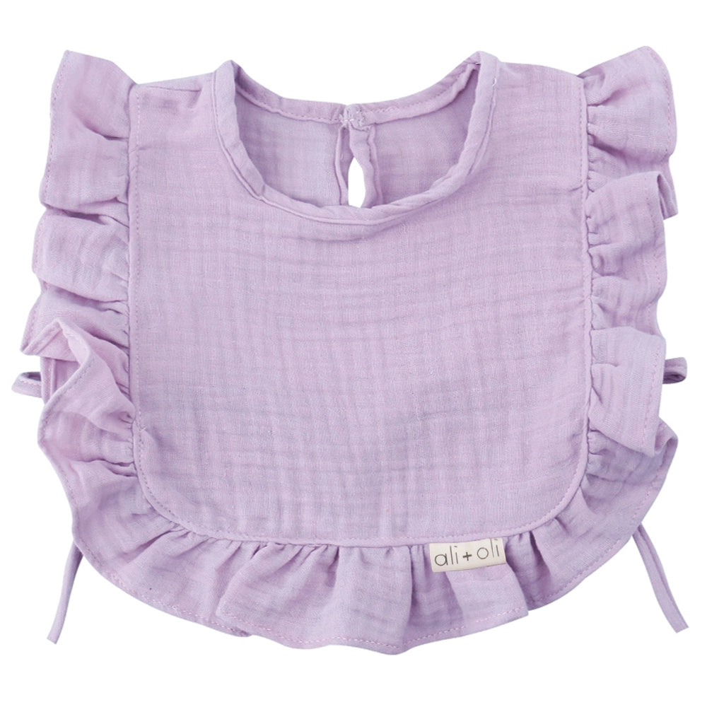 Muslin Cotton Ruffle Baby Bib - Soft Lilac