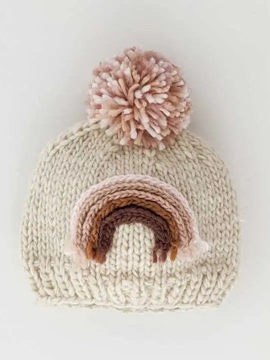 Rainbow Knit Beanie Hat - Mauve