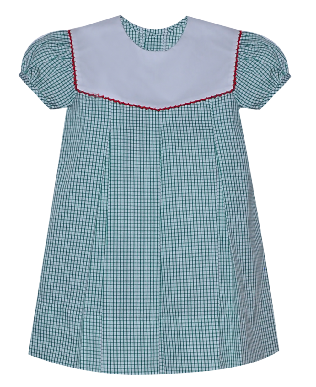 Green Reese Dress with Red Picot Collar