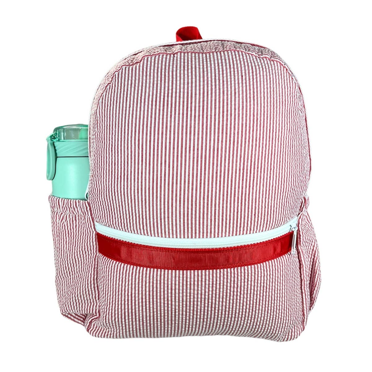 Red Seersucker Medium Backpack w/ Pocket