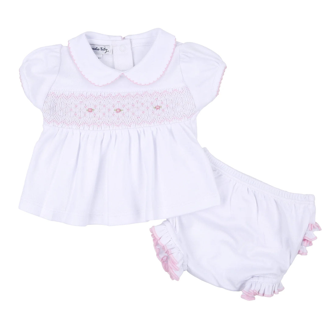 Lily &amp; Lucas Smocked Collared Ruffle Diaper Set: Light Pink