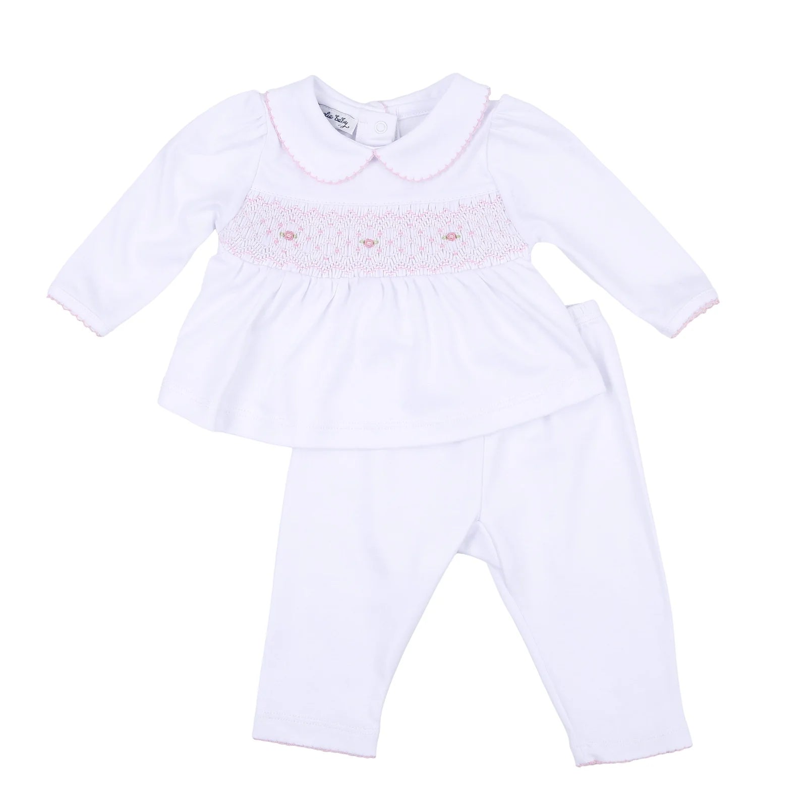 Lily &amp; Lucas Smocked Collared Girl 2-Piece Pant Set: Light Pink