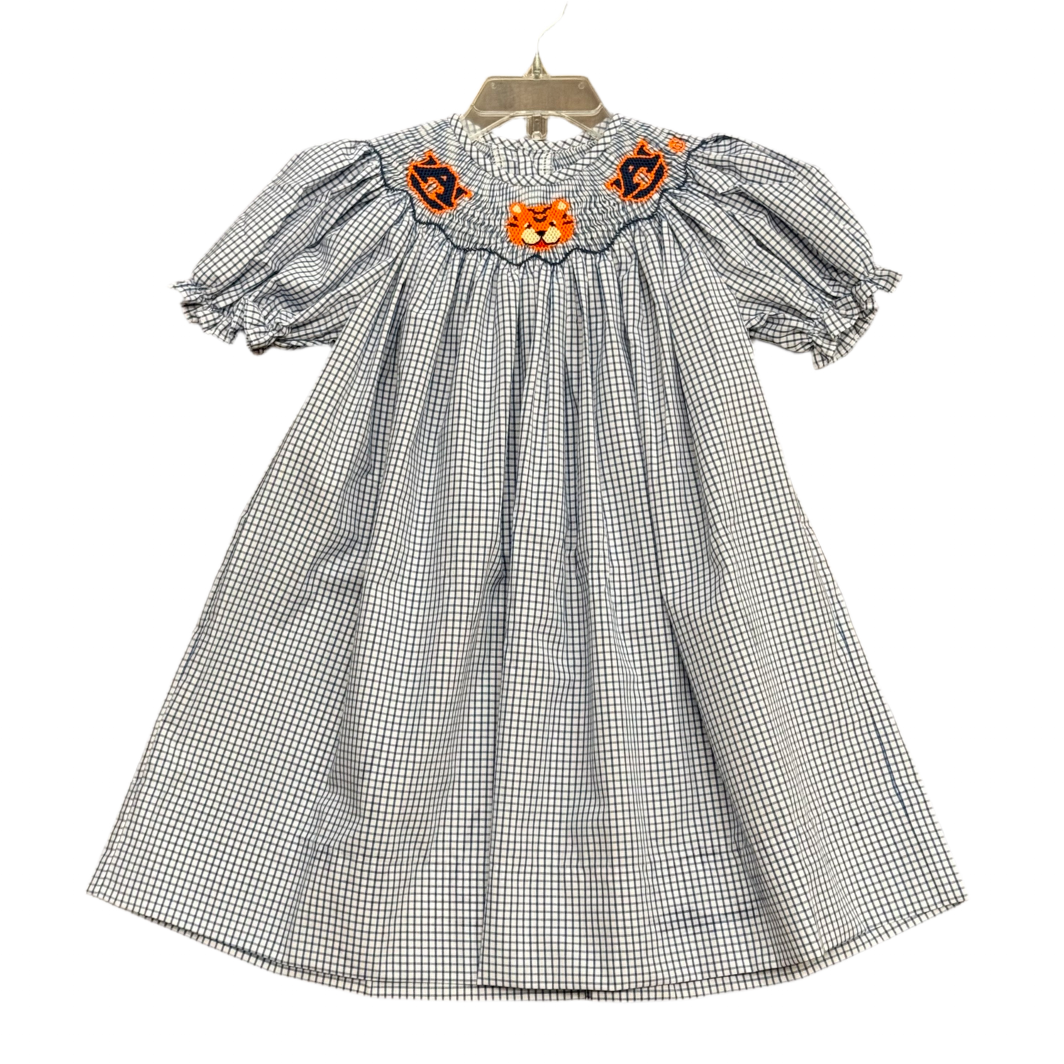 Auburn Smocked Bishop Dress: Navy/Orange