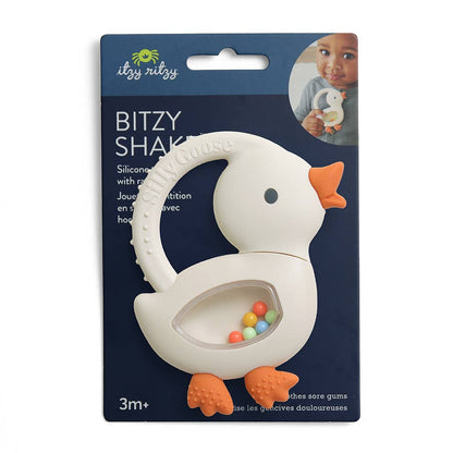 Bitzy Shake™ Silicone Teether with Rattle: Goose