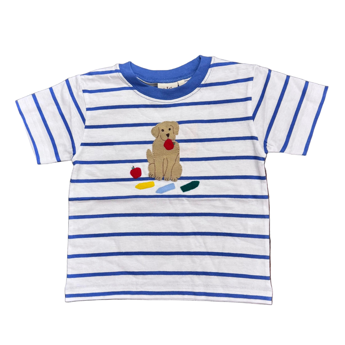 Boys Dark Chambray Stripe SS T-Shirt with Lab/School Supplies Applique