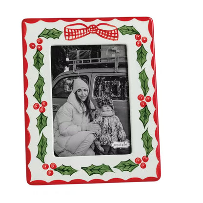 Large Hand Painted Holly Christmas Photo Frame