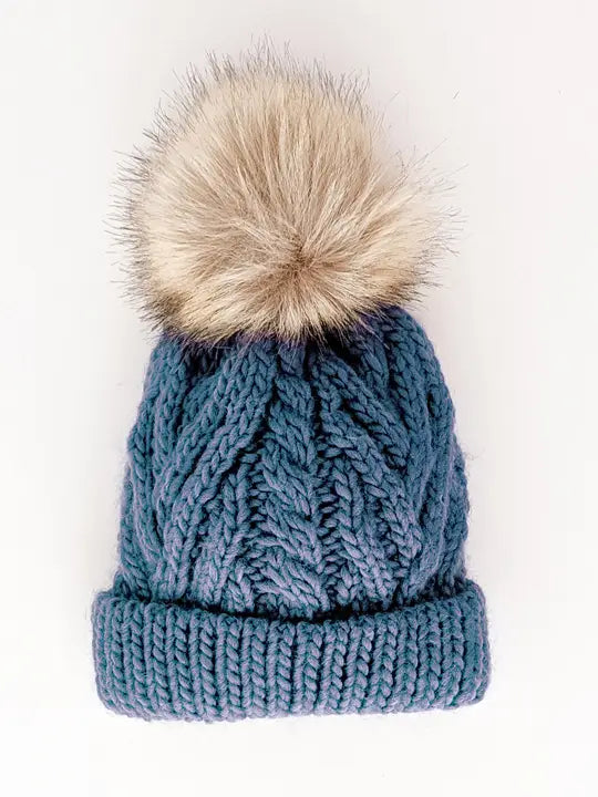 Cable Knit Hat: Slate Blue