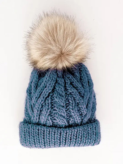 Cable Knit Hat: Slate Blue