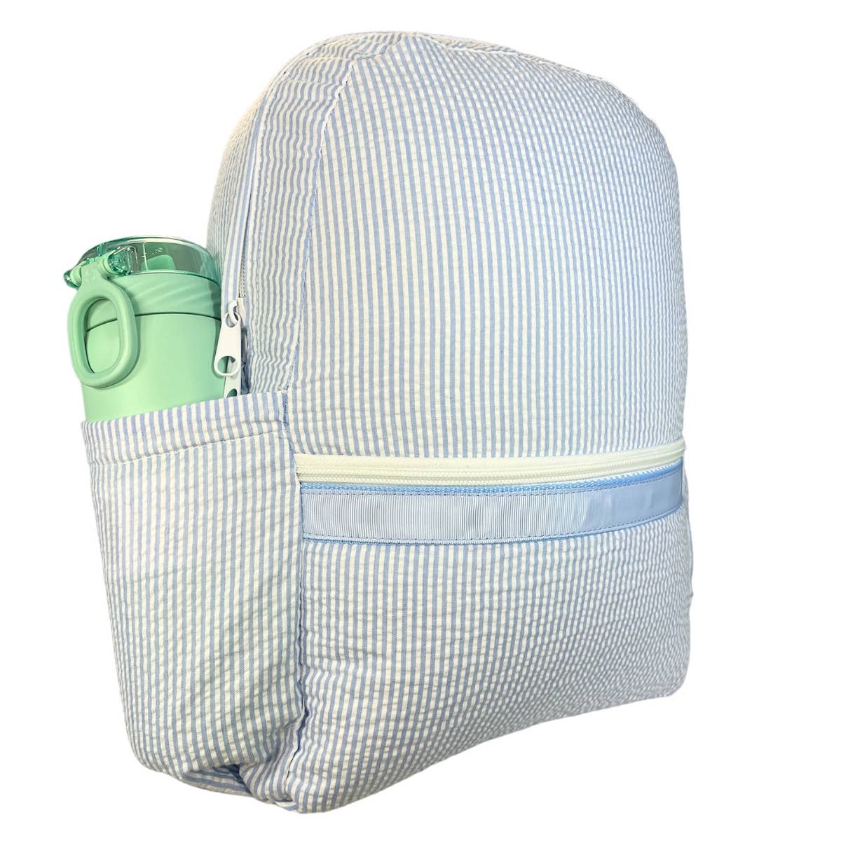 Baby Blue Seersucker Medium Backpack w/ Pocket