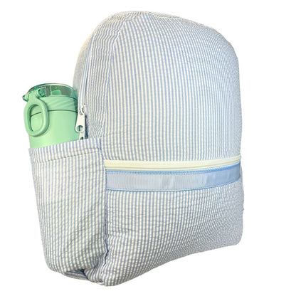 Baby Blue Seersucker Medium Backpack w/ Pocket