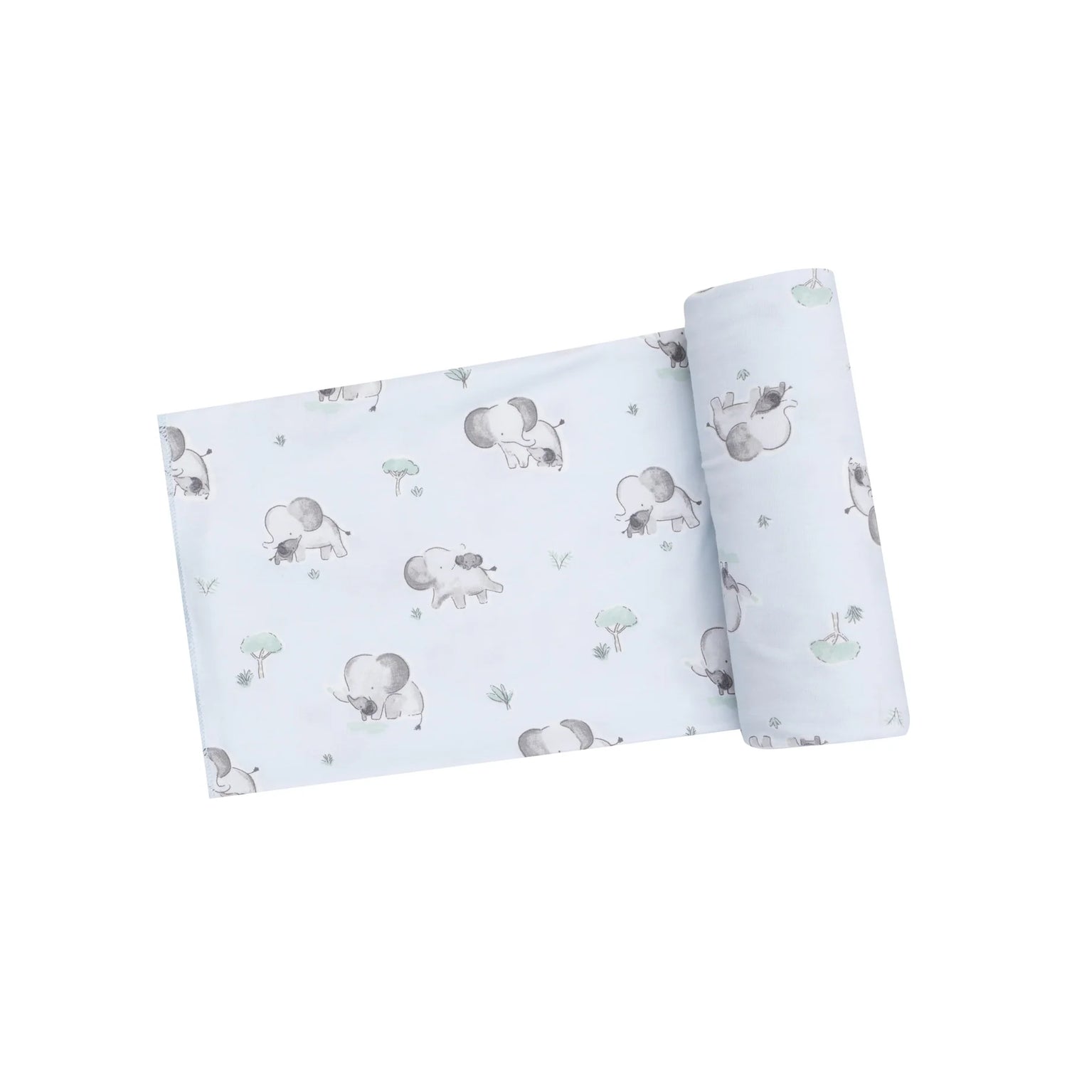 Grey Elephants (Blue) Swaddle Blanket