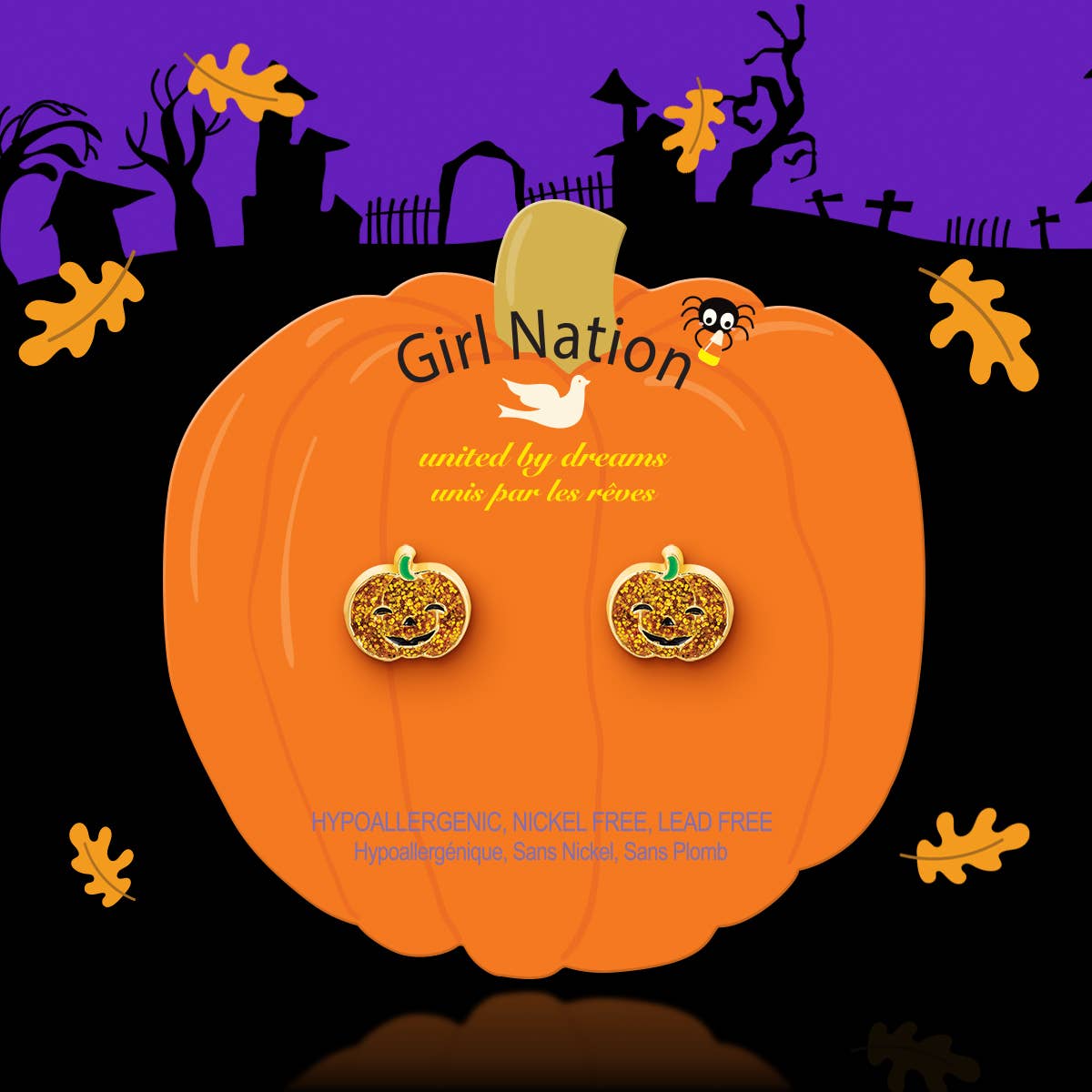 Halloween Glitter Pumpkin Stud Earrings