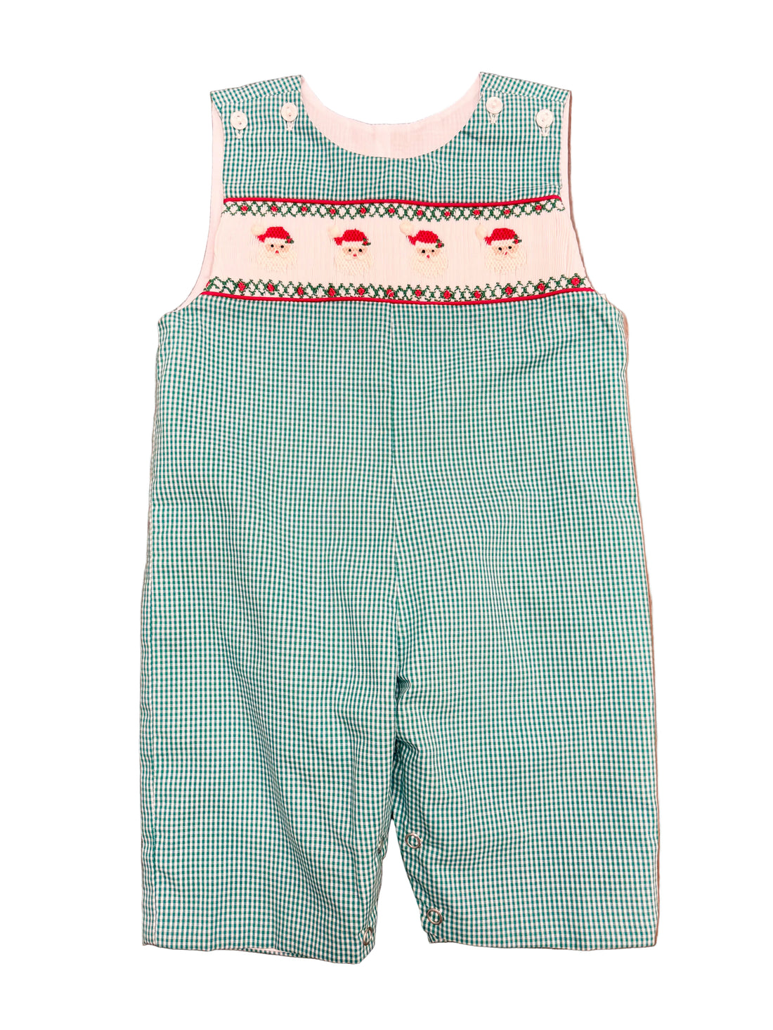 Green Gingham Santa Smocked Longall