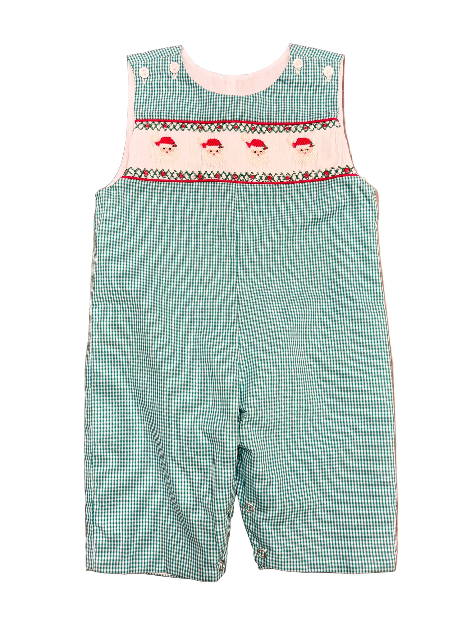 Green Gingham Santa Smocked Longall