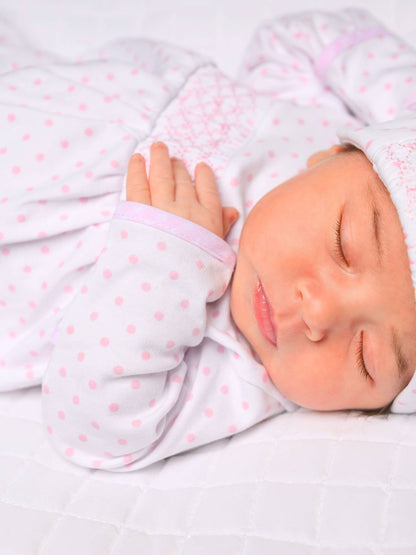 Gingham Dots Smocked Footie: Pink