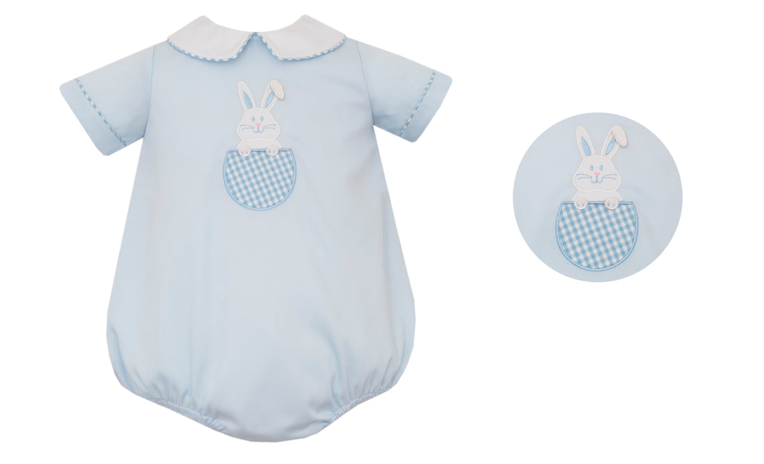 Light Blue Pique Bunny Pocket Boy Bubble