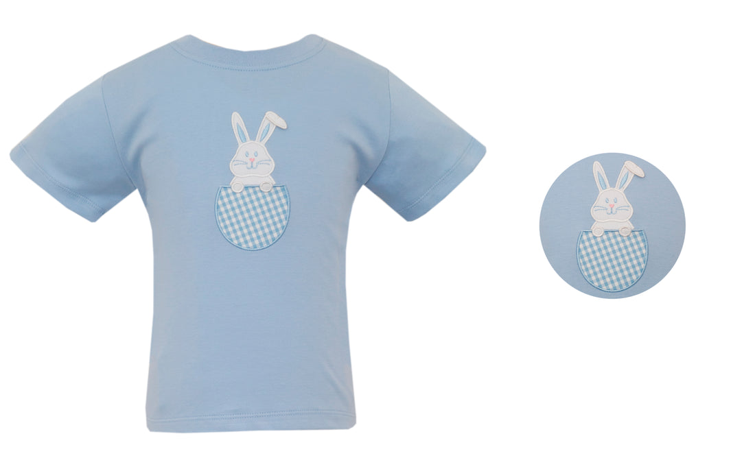 Light Blue Knit Boys T-Shirt with Bunny Pocket