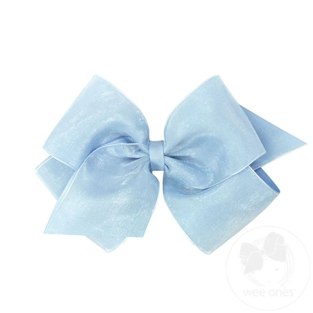 Organza and Grosgrain Overlay Hair Bow: Light Blue