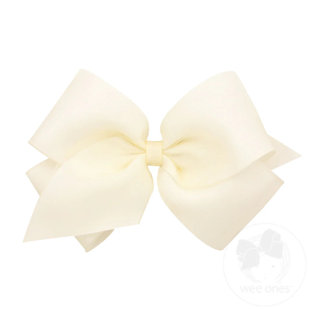 Organza and Grosgrain Overlay Hair Bow: Off White