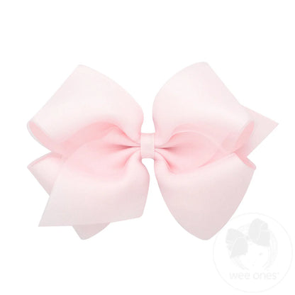 Organza and Grosgrain Overlay Hair Bow: Powder Pink