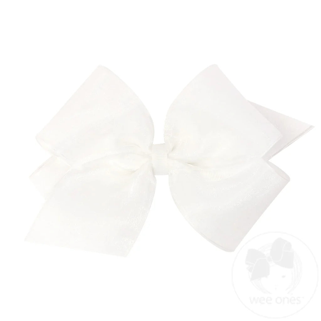 Organza and Grosgrain Overlay Hair Bow: White