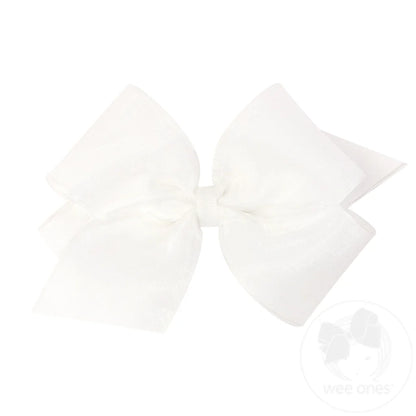 Organza and Grosgrain Overlay Hair Bow: White