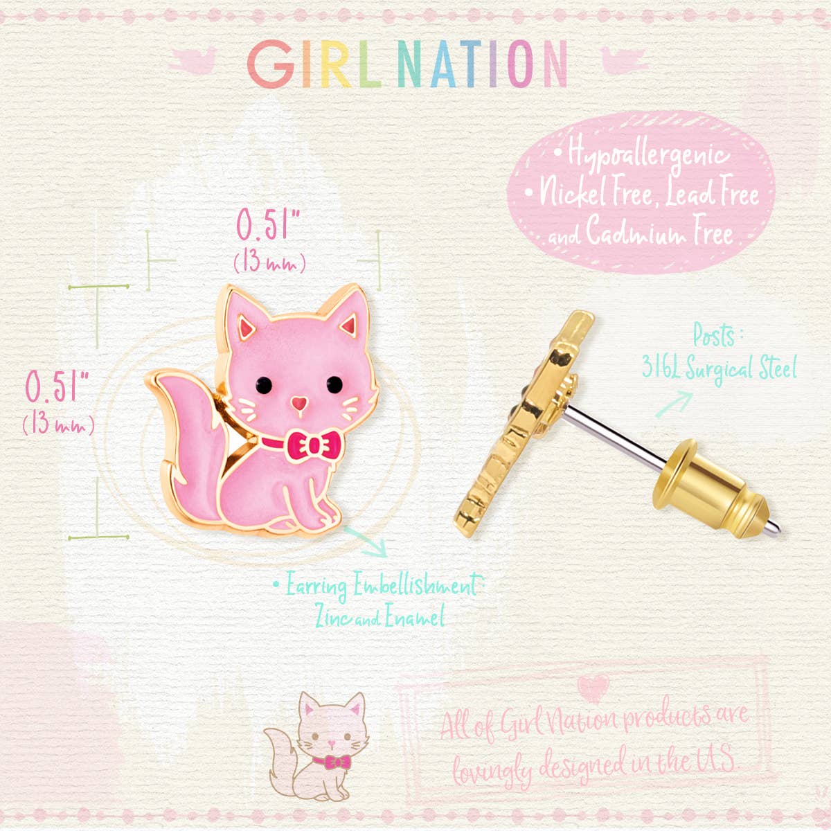 Pink Kitty Cutie Stud Earrings