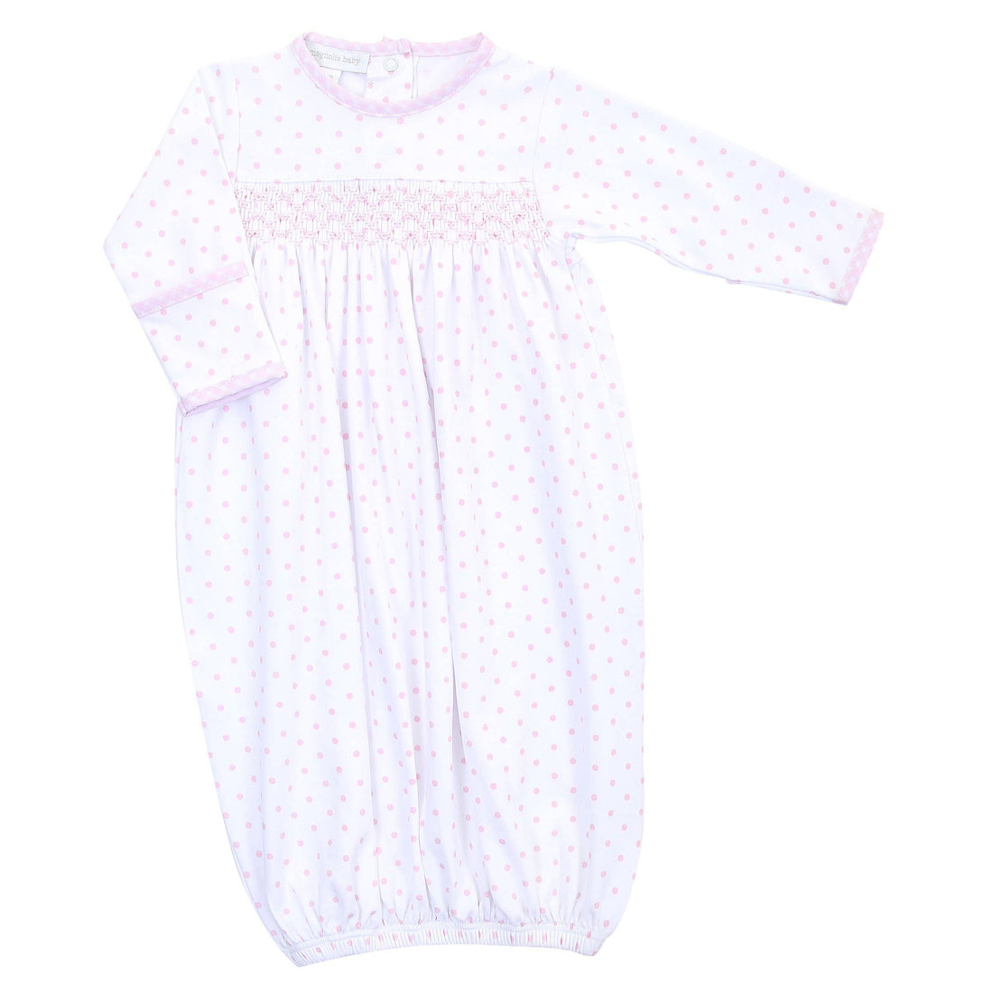 Gingham Dots Smocked Gown: Pink