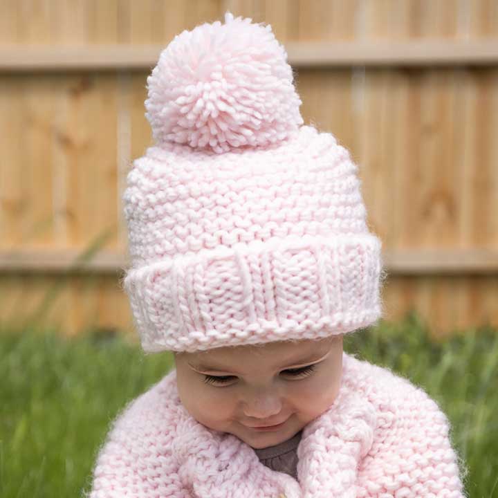 Garter Stitch Beanie Hat: Blush Pink