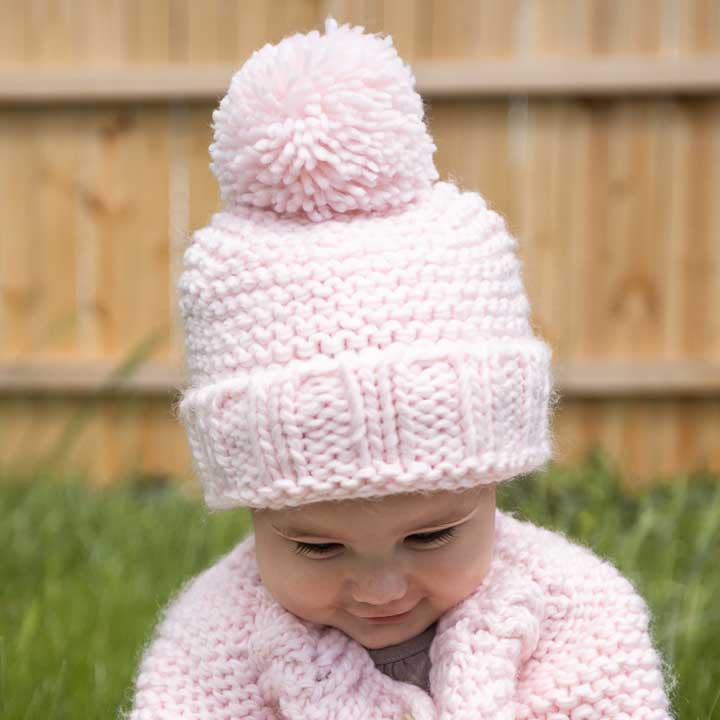 Huggalugs Garter Stitch Beanie Hat: Blush Pink