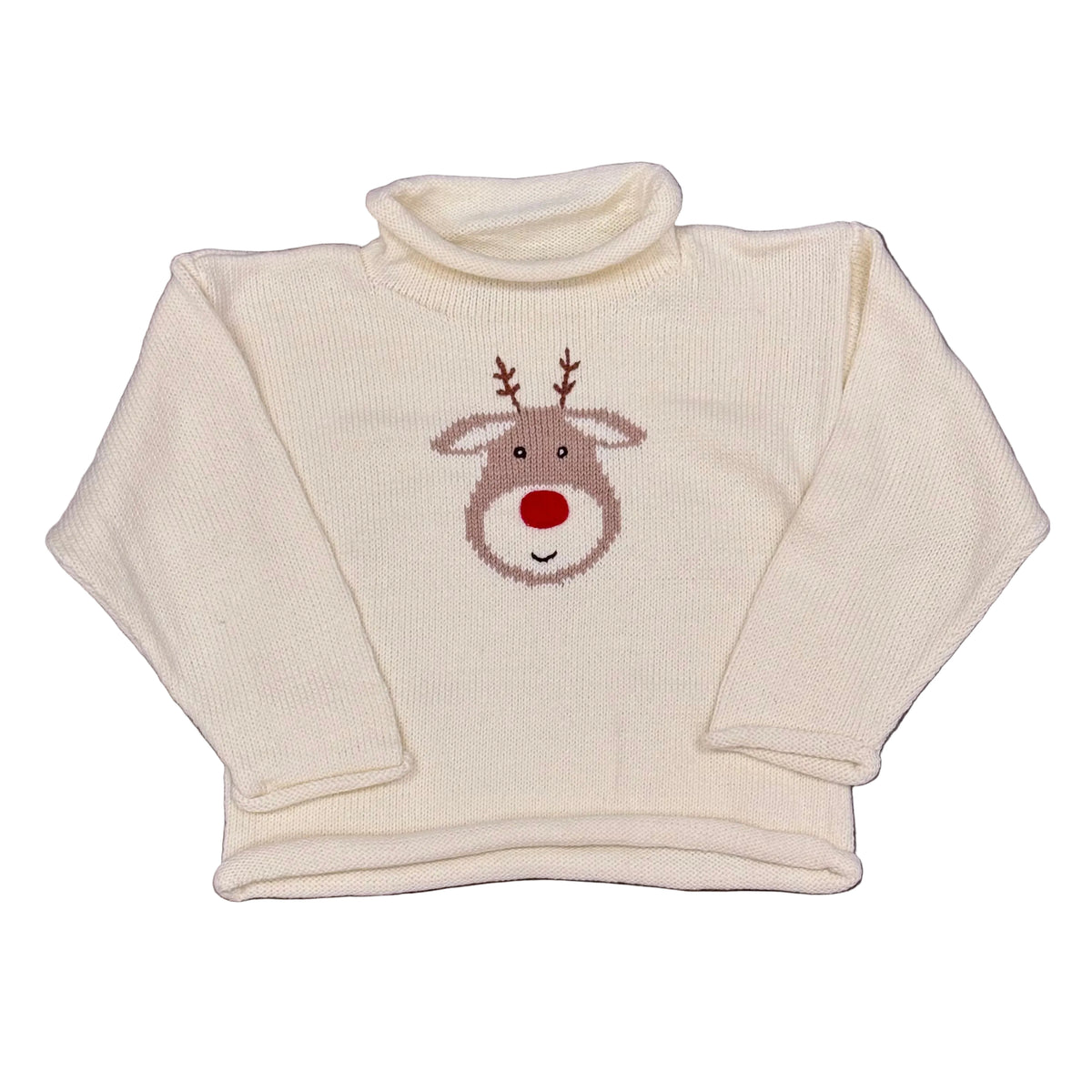 Ivory Roll Neck Sweater With Rudolph
