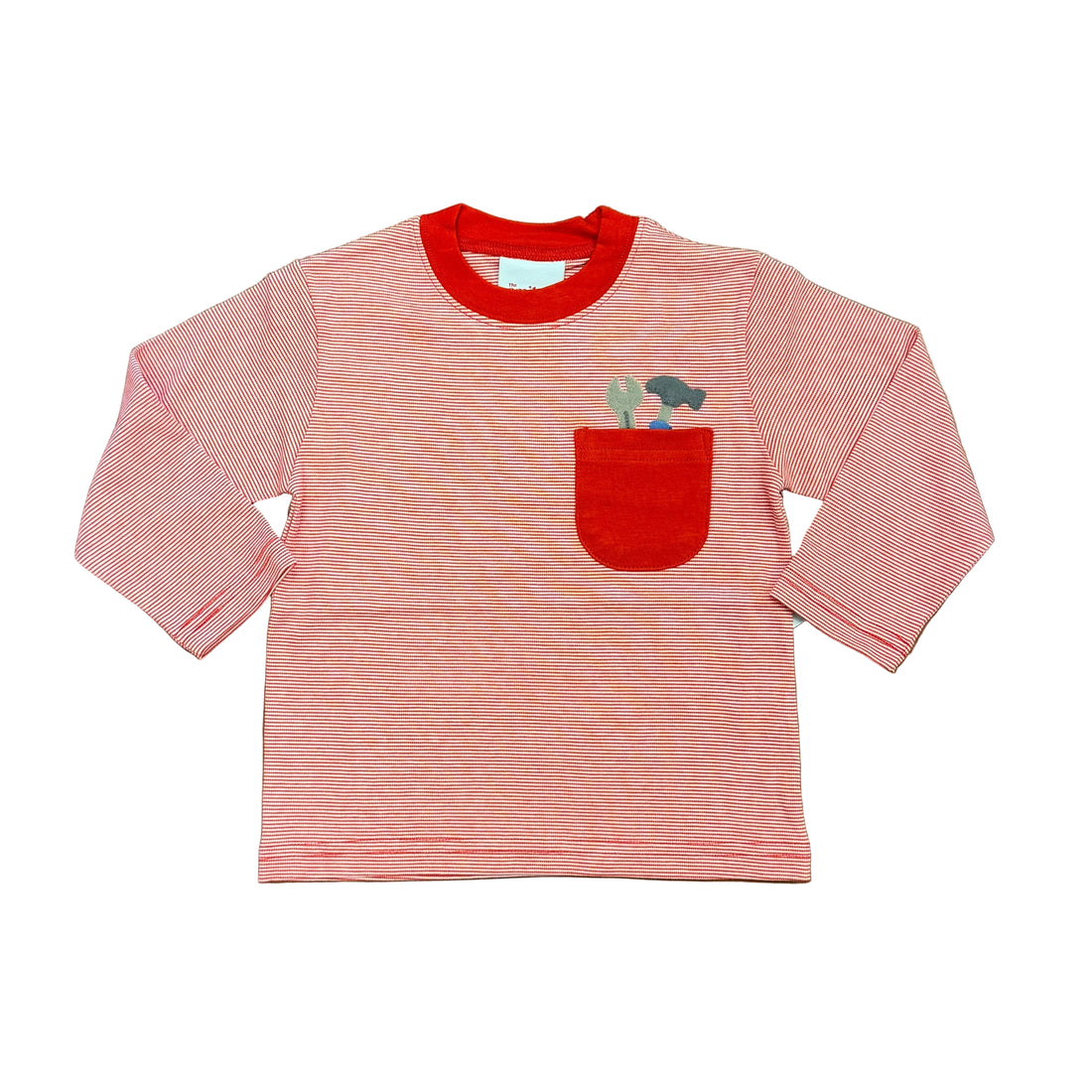 Red/White Stripe LS T-Shirt with Pocket Tools Applique