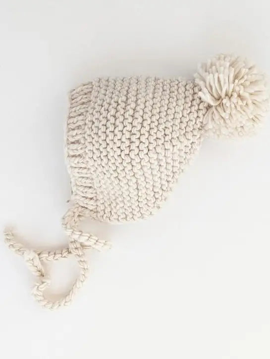 Huggalugs Garter Stitch Knit Bonnet - Natural