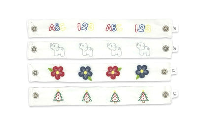 Red Gingham Ruth Ribbon Dress: ABC, Elephant, Christmas Trees, Red/Blue Flowers