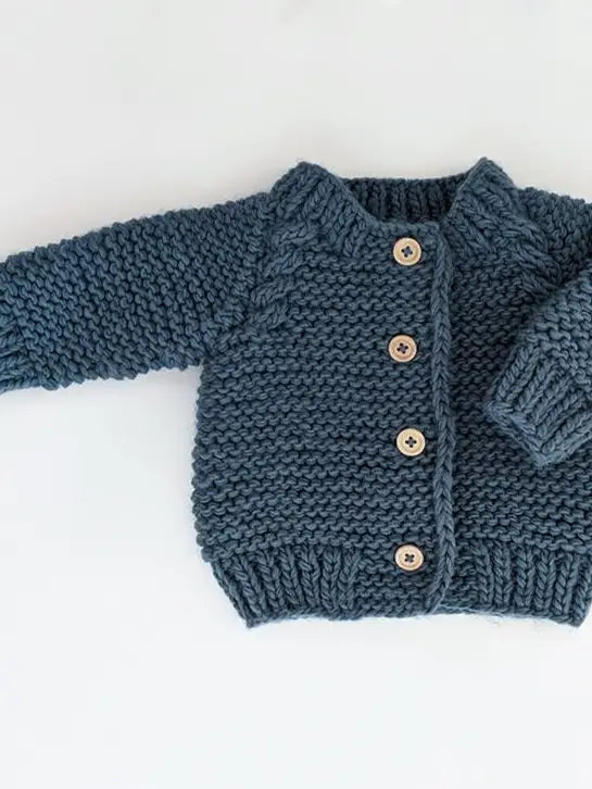 Garter Stitch Cardigan Sweater: Slate