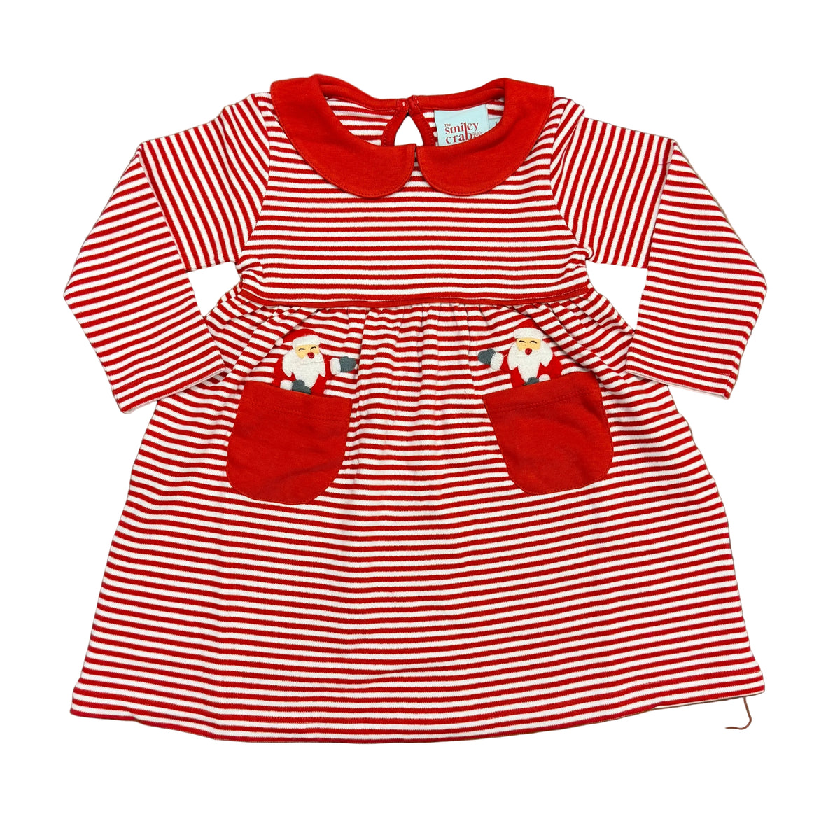 Red Stripe Peter Pan Collar Dress with Santa Pockets