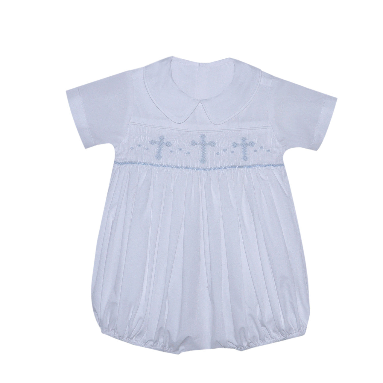 White Thomas Boy Bubble with Cross Smocking