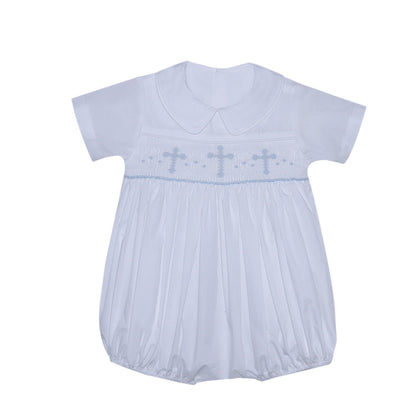 White Thomas Boy Bubble with Cross Smocking