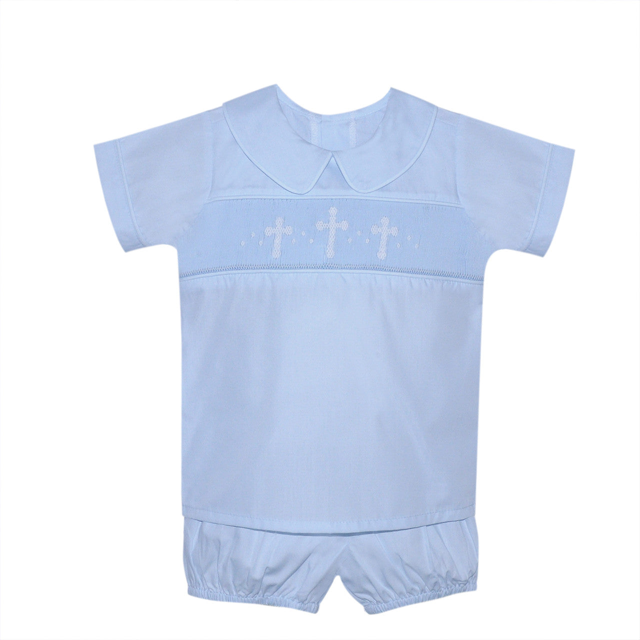 Light Blue Madison Short Set with Cross Smocking