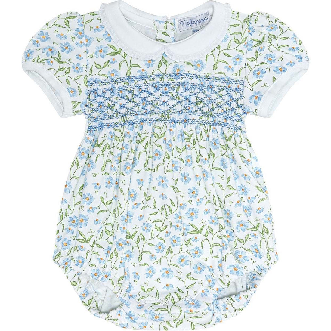 Blue Vines Print Smocked Bubble