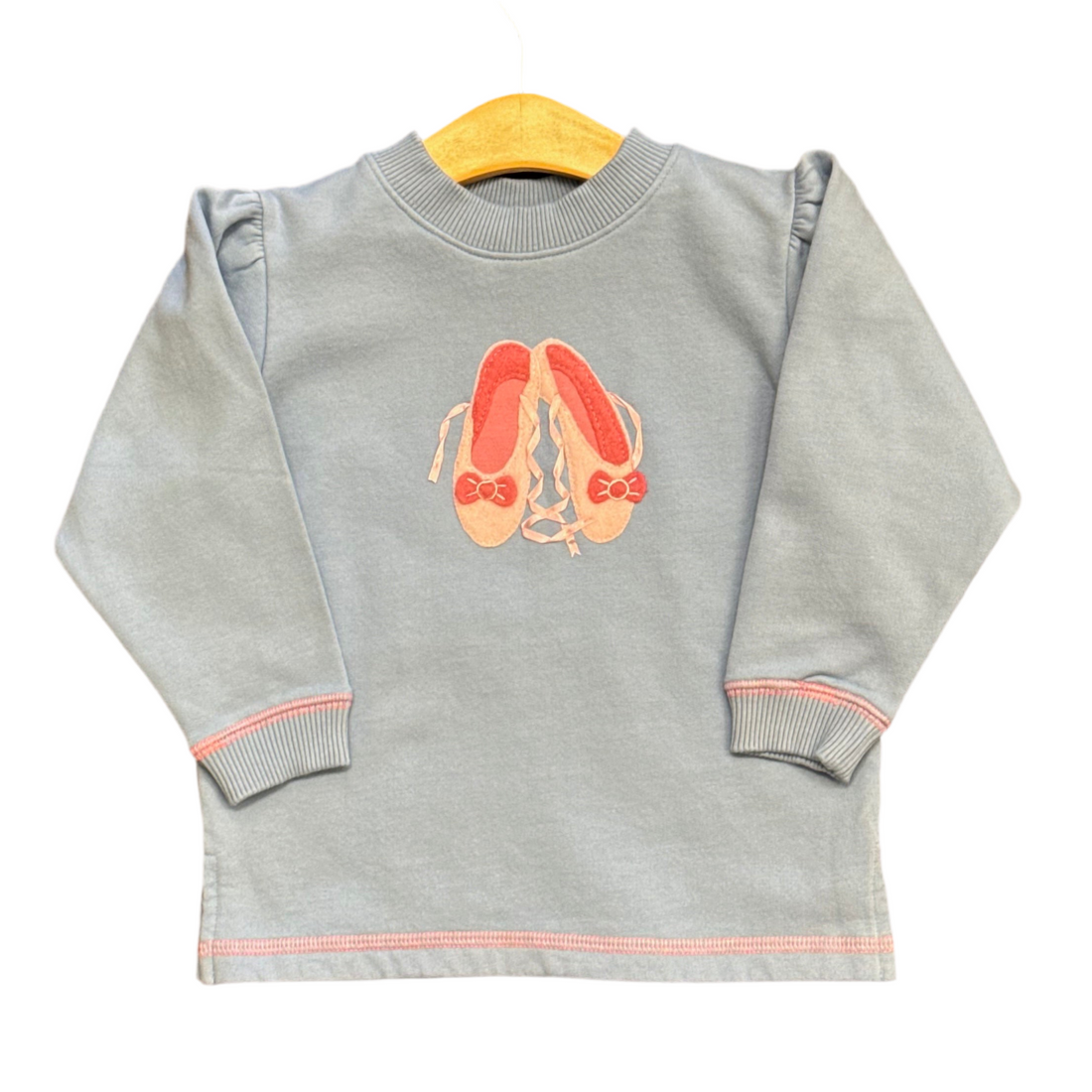 Girls Sky Blue Sweatshirt with Ballet Slippers Applique