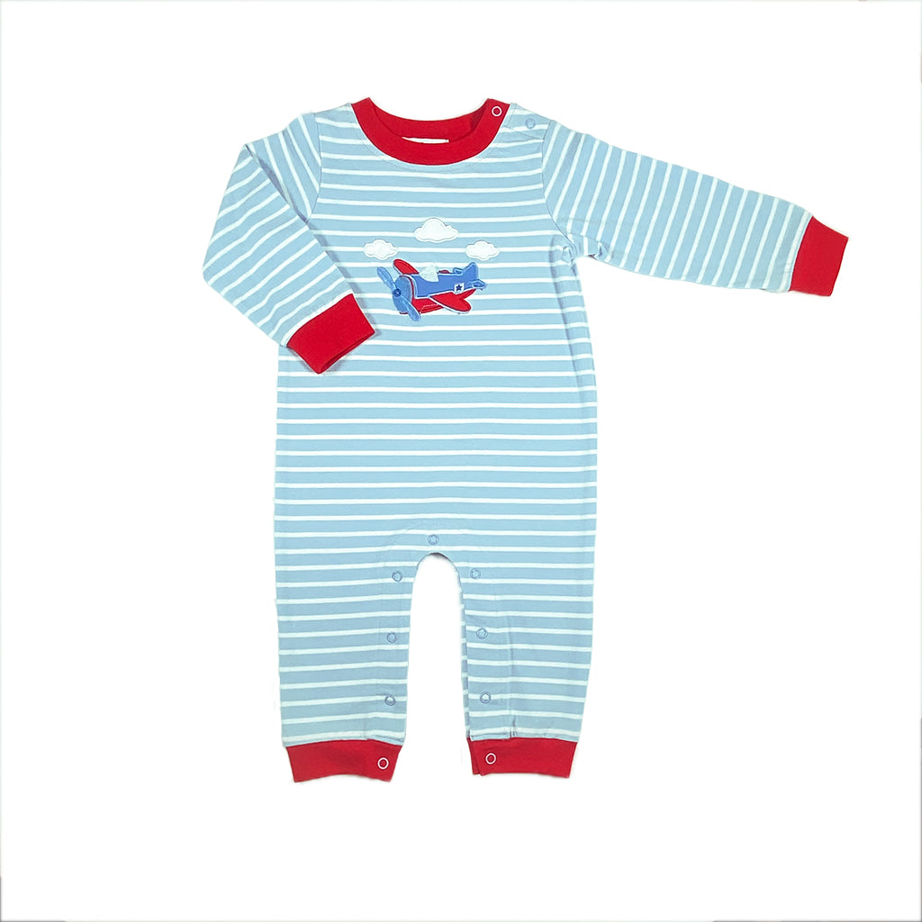 Boys Long Romper with Airplane Applique