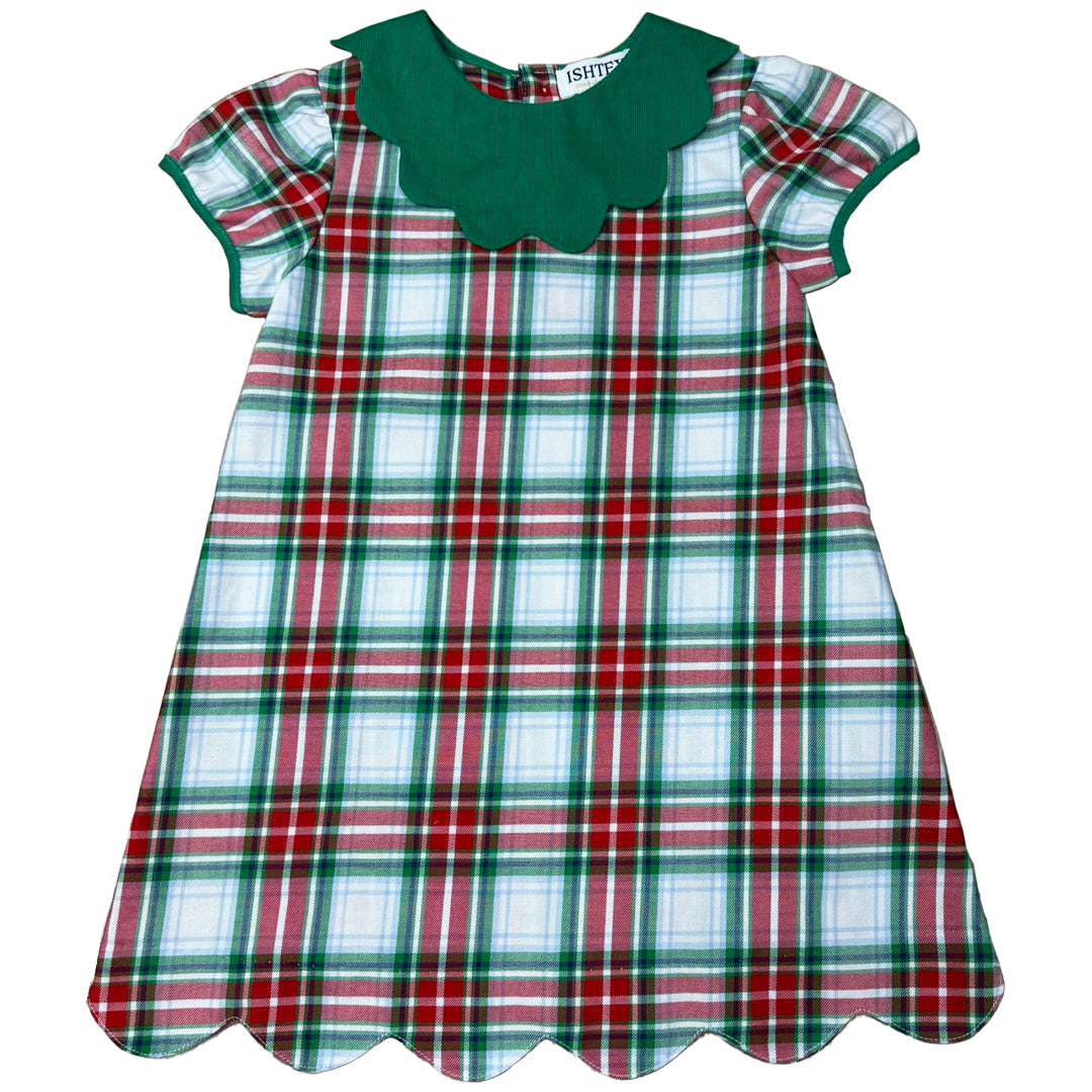 Red/Green Plaid Scallop Collar Dress