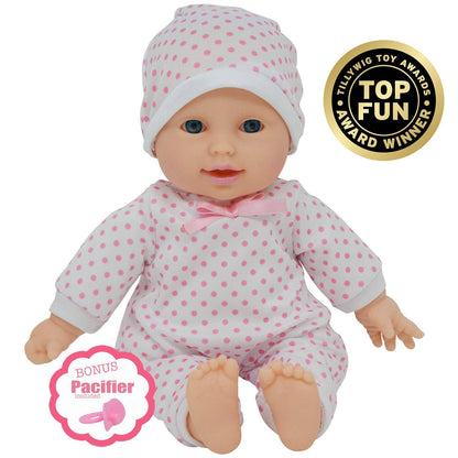 The New York Doll Collection 11&quot; Doll: Light Pink Polka Dots W/ Pacifier