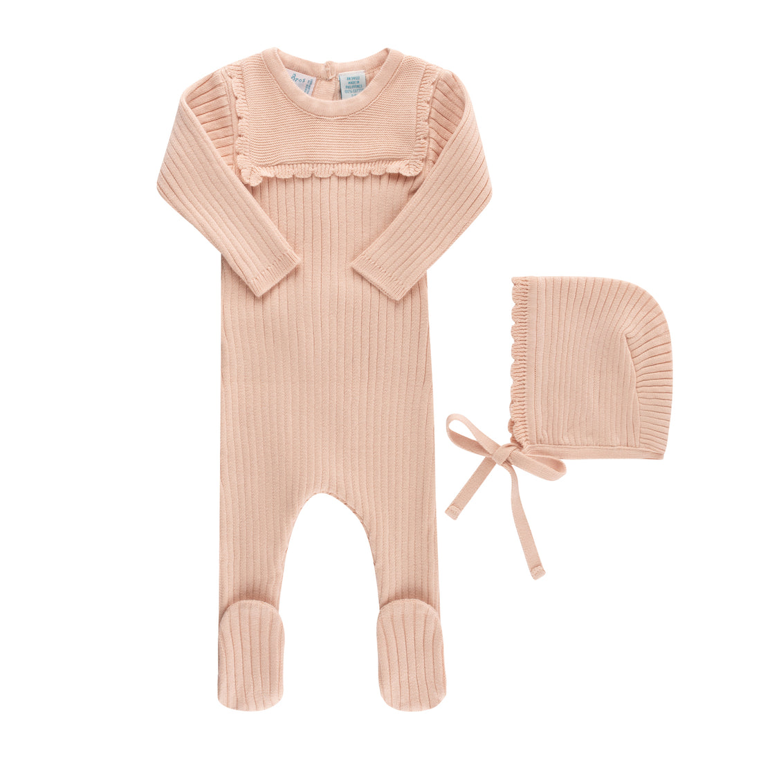 Feltman Brothers Scalloped Trim Ribbed Knit Romper &amp; Bonnet: Blush
