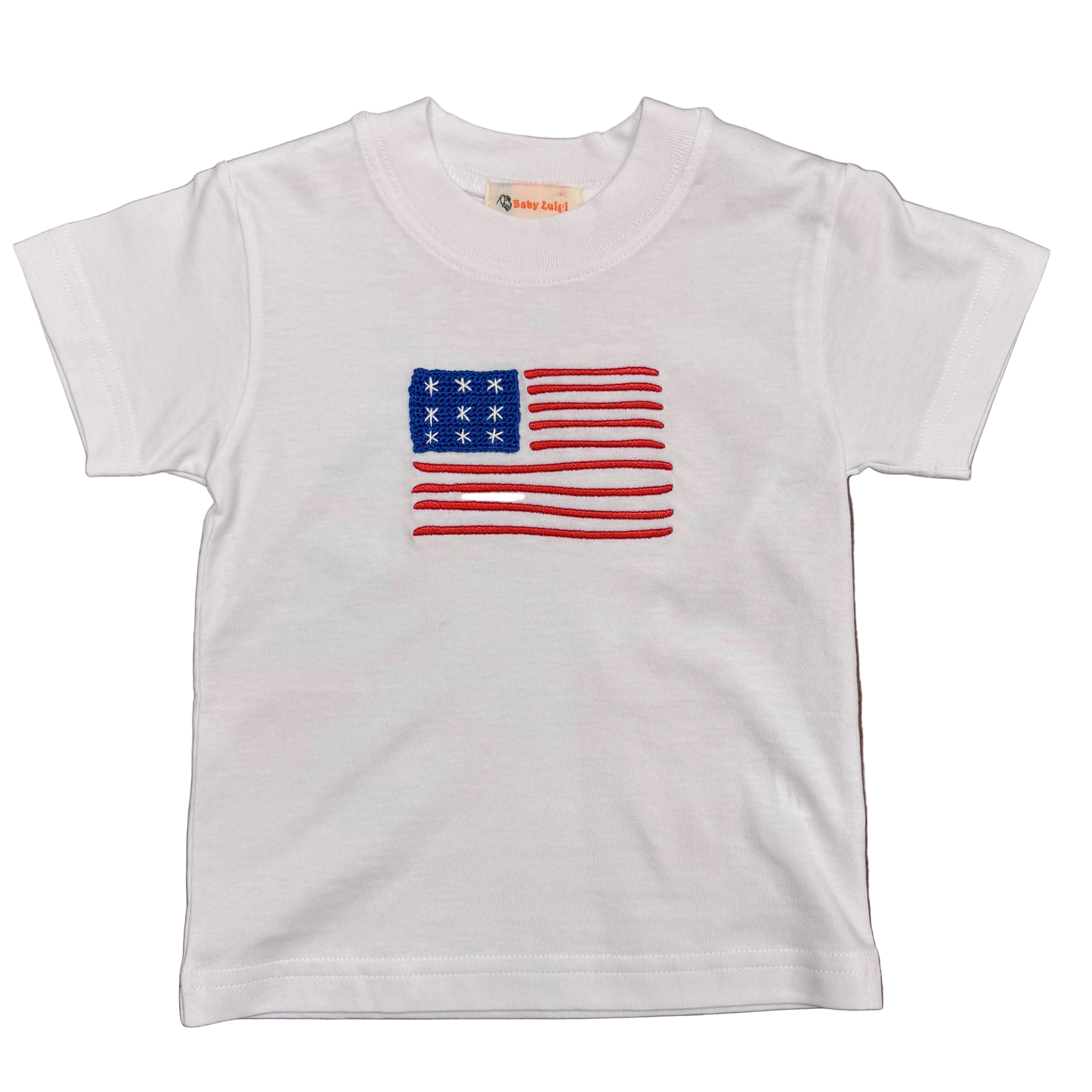 Boys White SS T-Shirt with American Flag