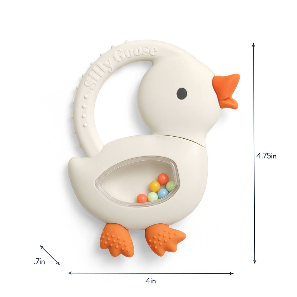 Bitzy Shake™ Silicone Teether with Rattle: Goose