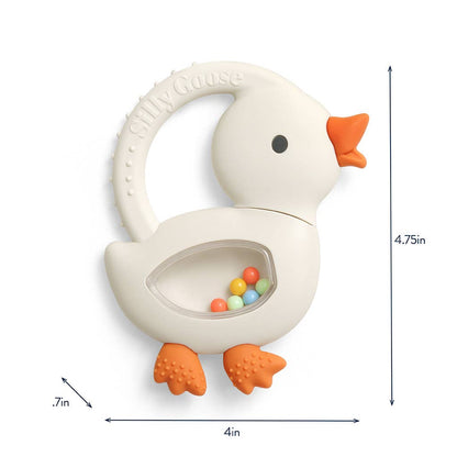 Bitzy Shake™ Silicone Teether with Rattle: Goose
