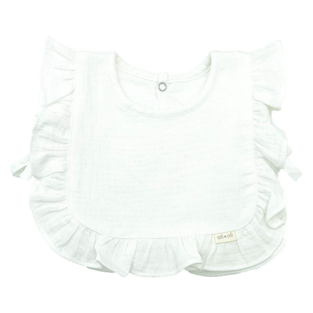 Muslin Cotton Ruffle Baby Bib - White